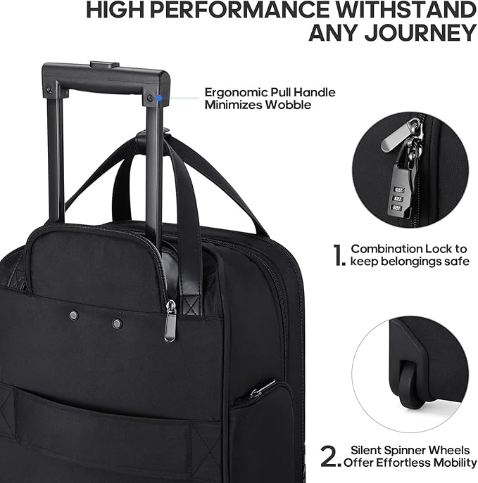 Carry-on Underseat 16-inch Luggage with Wheels, Softside Rolling Carry-on, Lightweight Travel Suitcase for Men Women, Personal Item Rolling Travel Bag
