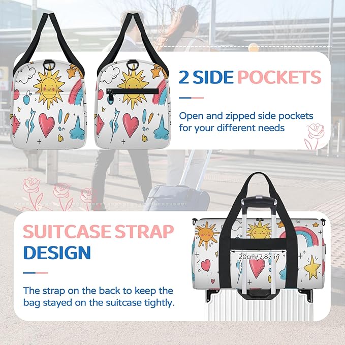 Sun Rainbow Cartoon Travel Duffle Bag for Women Men, Overnight Weekender Bag, Carry on Tote for Sport Gym