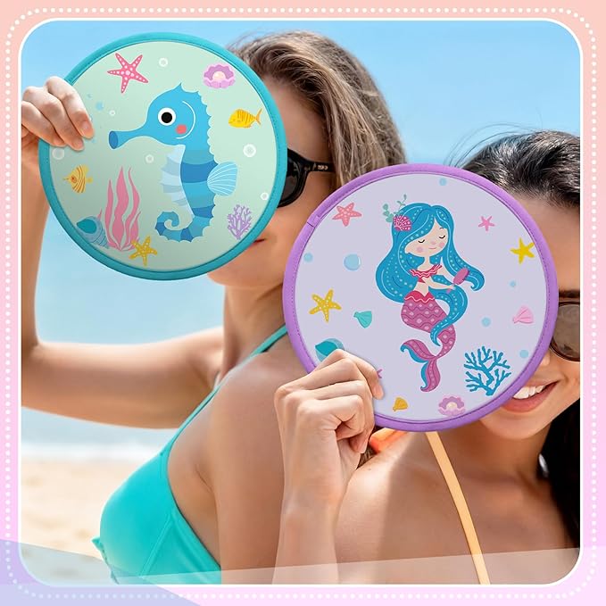 Amyhill 30 Pcs Mermaid Theme Party Favors Foldable Flying Disc Fans with Bags Summer Beach Pool Birthday Party Favors 9.8'' DIY Cooling Fan Colorful Goody Stuffers End of The Year Gifts from Teacher