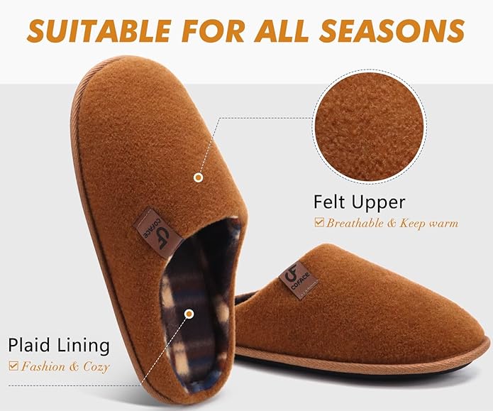 COFACE Unisex Mens Womens Cozy Memory Foam Scuff Slippers Casual Slip On Warm House Shoes Indoor/Outdoor Felt Sandal Slippers Size 4-15