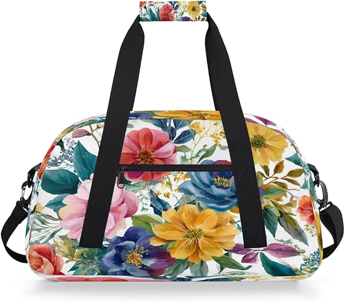 Kids Duffle Bag Girls Boys Spring Boho Flowers Botanical Weekender Overnight Bag,Lightweight Duffel Bags for Traveling Gym Sport Dance