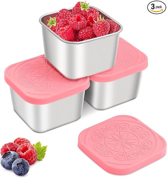 Stainless Steel Snack Containers for Kids,7.2oz Easy Open Leak Proof Reusable Snack Box Container with Lids,Small Lunch Containers for Meal Prep,School,Picnic and Travel-3Pack