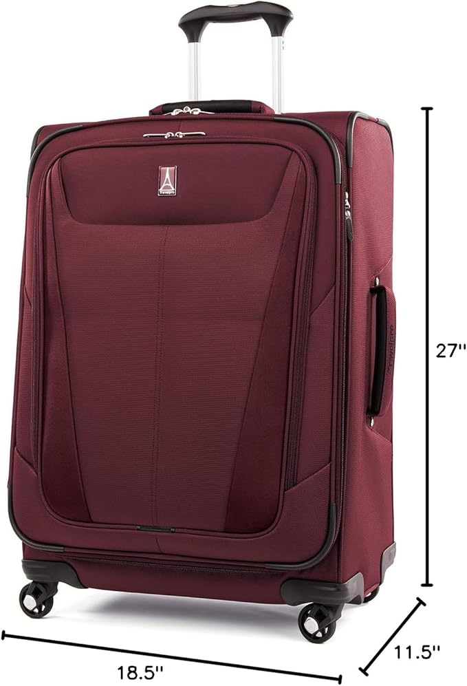 Travelpro Maxlite 5 Softside Expandable Luggage with 4 Spinner Wheels, Lightweight Suitcase, Men and Women, Burgundy, Checked-Medium 25-Inch