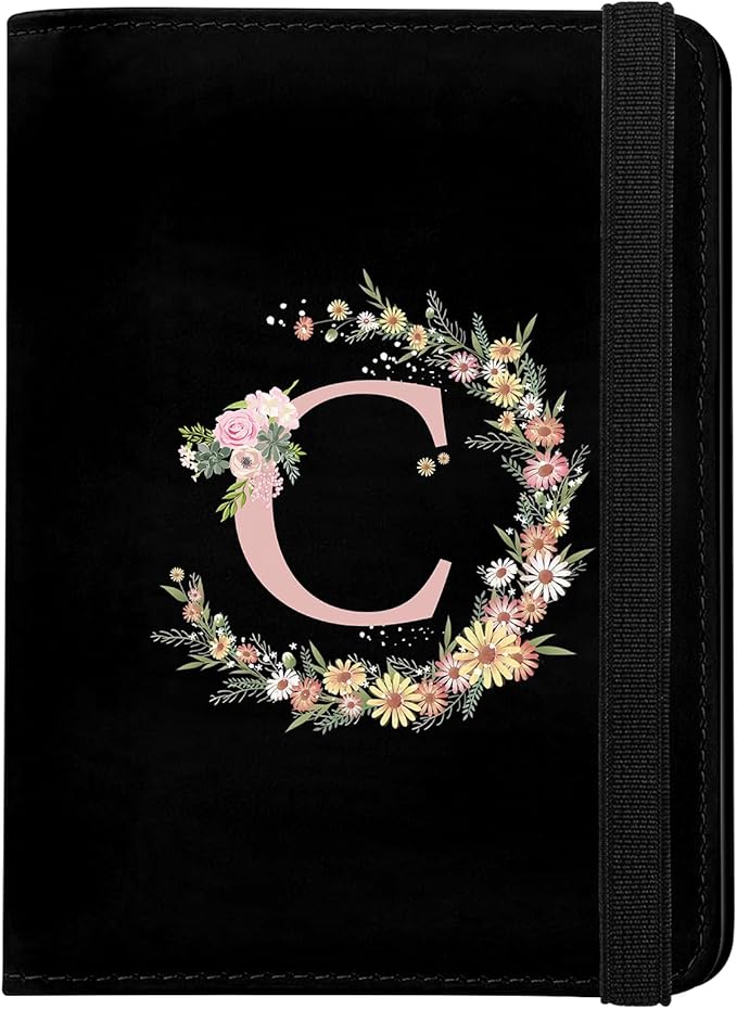 Cute Passport Holder and Holder Combo Passport Cover with RFID Blocking Women Men Compatible Wallet Credit Card Protector (Initial Monogram-C)