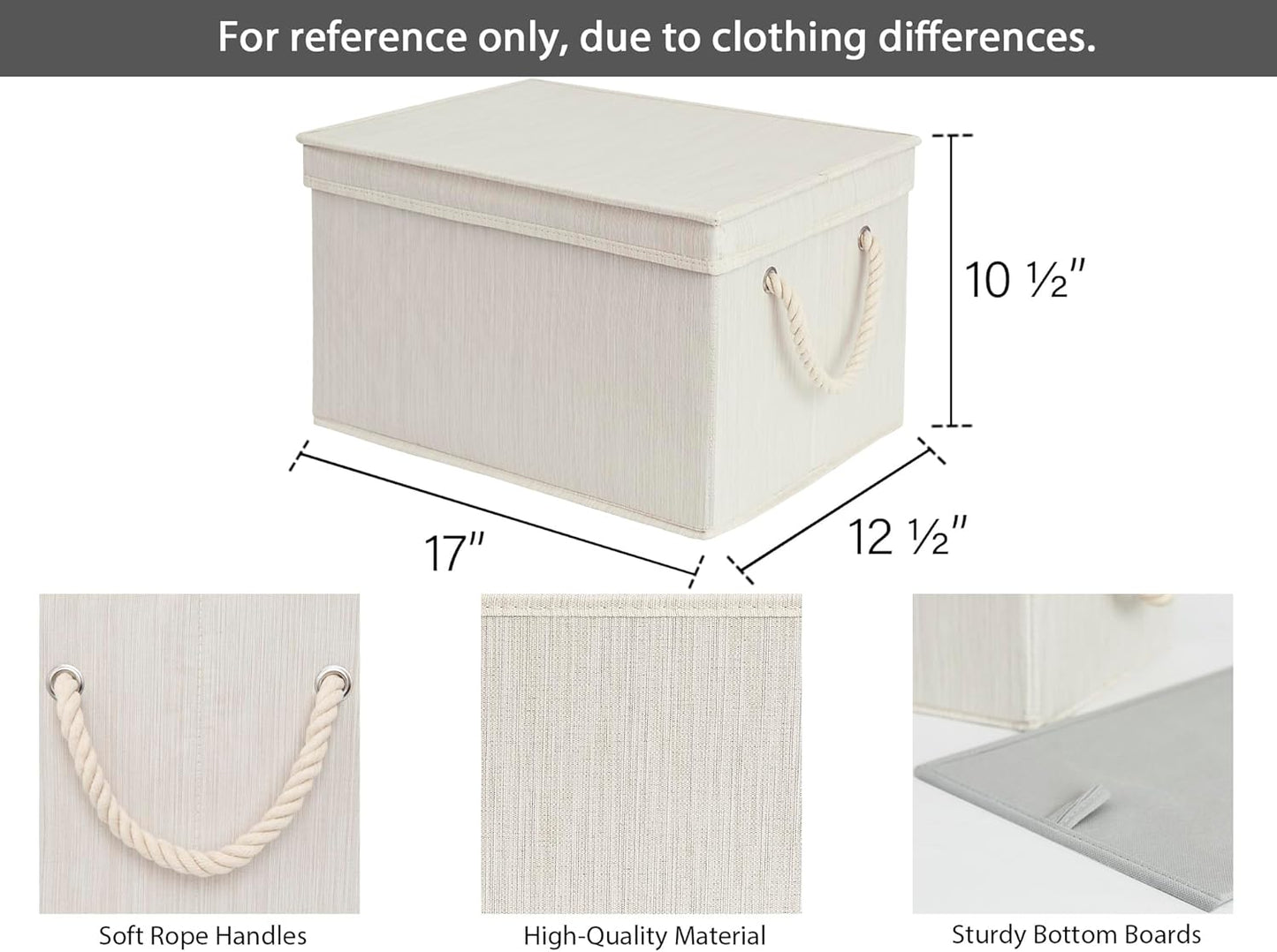 StorageWorks Storage Bins with Lids, Decorative Storage Boxes with Lid and Soft Rope Handles, Foldable Storage Baskets for Closet, Shelves, Stackable, 3-Pack, Ivory and White, Jumbo