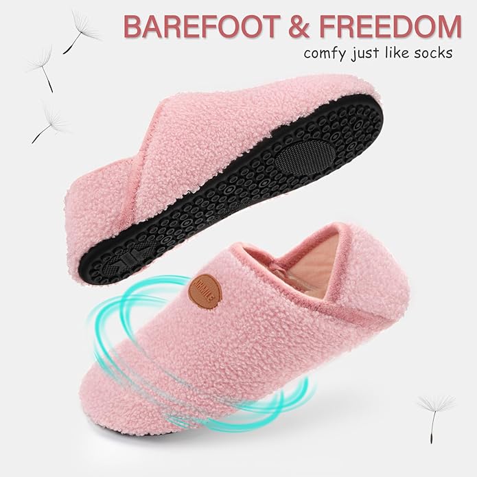 ATHMILE House Slippers for Women Men Microfiber Barefoot Shoes Slip On Slipper Socks Indoor Non Slip Foldable Lightweight for Travel Yoga Home Light Pink