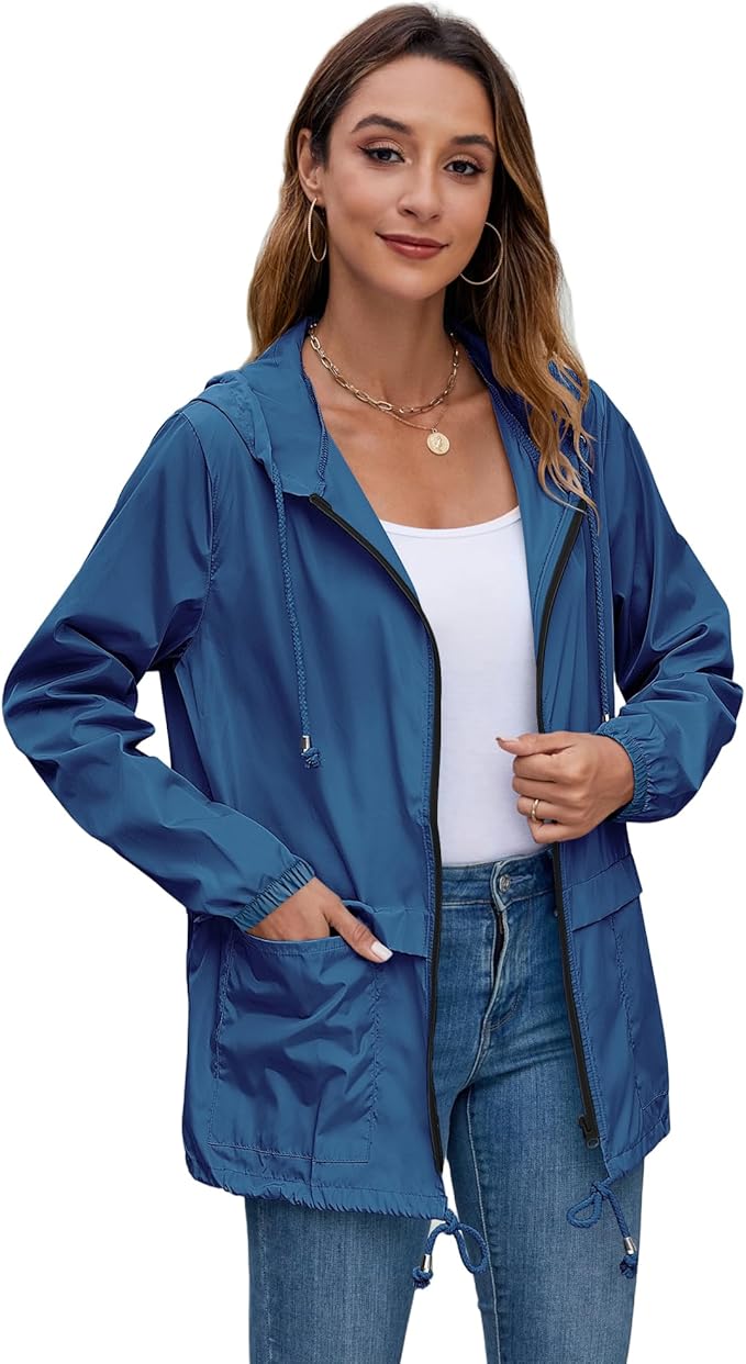 Hount Women's Lightweight Hooded Raincoat Waterproof Packable Active Outdoor Rain Jacket (S-3XL)