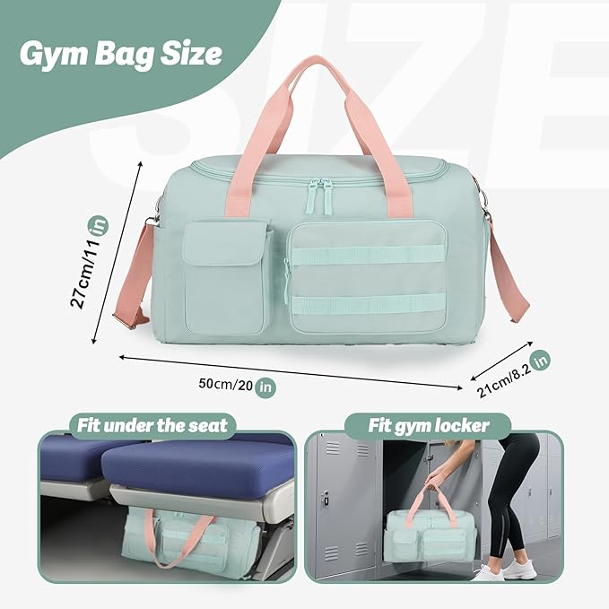 Gym Bags for Women & Men - 20 Inch Travel Duffle Bag with Shoes Compartment & Wet Pocket, Durable Carry-on Weekend Bag, Medium