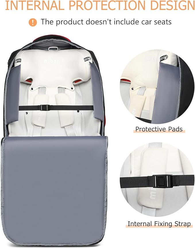 MCBD Car Seat Travel Bag for Airplane with Wheels, Padded Baby Carseat Backpack for Airport Gate Check Carrier Fits Booster Seat & Luggage Toddler Carseat Cover with Reflective Strips, Black