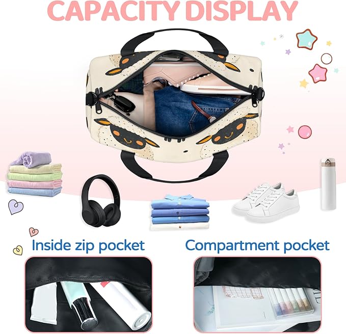 Cartoon Sheep Travel Duffle Bag for Women Men, Overnight Weekender Bag, Carry on Tote for Sport Gym