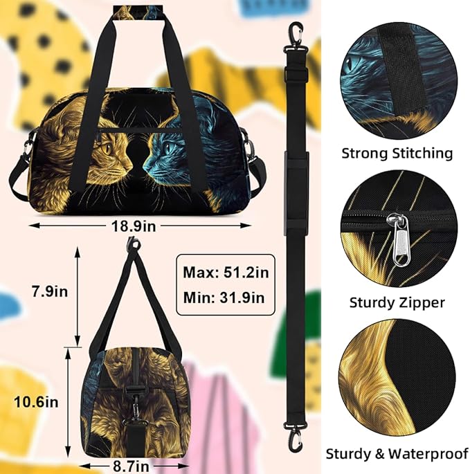Travel Duffle Bag for travel duffle bag sports Girls Boys Kids Warm Cool Colors Cat Lightweight Overnight Sleepover Weekender Bags Small Dance Gym Sport Bag Teens Carry-On Size Workout Bag