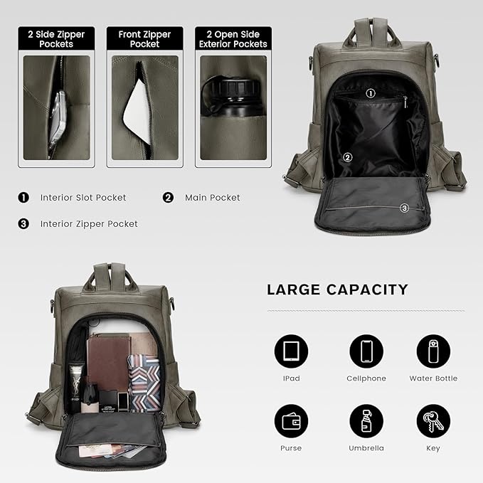 molshine Backpack,Fashion Casual Travel PU Leather Daypack Bag Shoulder Rucksack Handbags for Women HB041