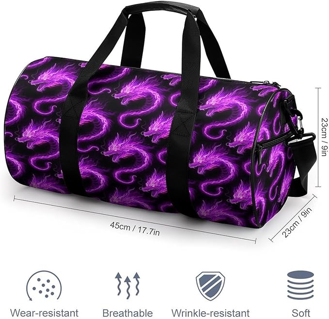 Weekender Carry on Beach Yoga Bag Sport Gym Fitness Tote Overnight Weekender Travel Bags for Men Women (Purple Fire Dragon Art)