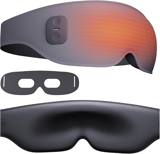 Heated Eye Mask, Cordless Electric Eye Mask Heated for Dry Eyes Relief, 3D Light Blocking, 3 Heat Levels, Warm Eye Compress & Eye Heating Pad, Sleeping Mask with Washable Cover