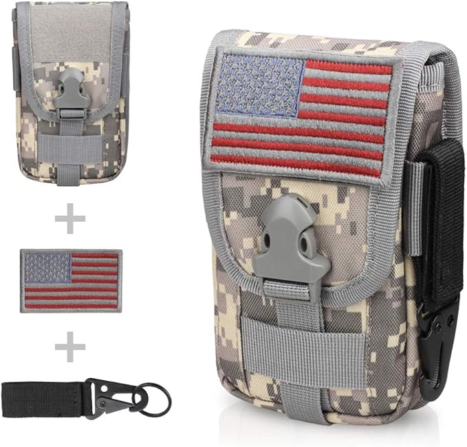 WYNEX Tactical Phone Pouch Molle,Smartphone Holster Bag EDC Utility Cellphone Lock Card Holder Organizer Fit for Waist Belt Case Include Tactical Gear Clip and U.S.A Patch