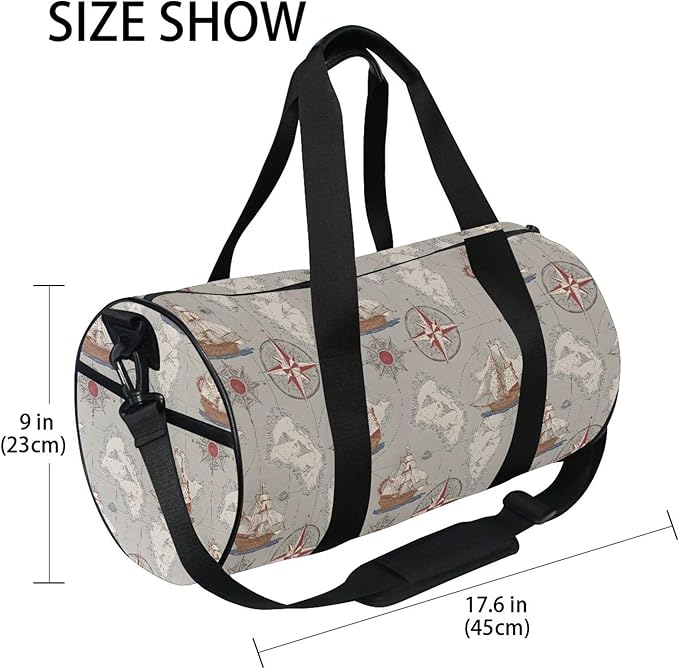 MNSRUU Sports Duffel Bags, Compass Sailboat Athletic Gym Bag Overnight Workout Travel Tote Luggage for Men Women Yoga