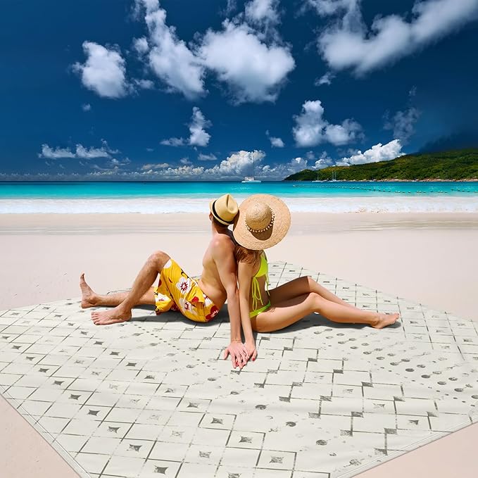 Polyester Beach Blanket Waterproof Sandproof, 10'X 9' Extra Large Oversized Beach Mat for 2-8 Adult, Quick Drying Lightweight & Durable Picnic Blanket for Outdoor, Travel, Camping, Hiking-Moroccan