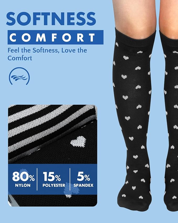 2Packs Compression Socks for Women - 15-20 mmHg Graduated Circulation Support for Nurses, Athletes and Travel