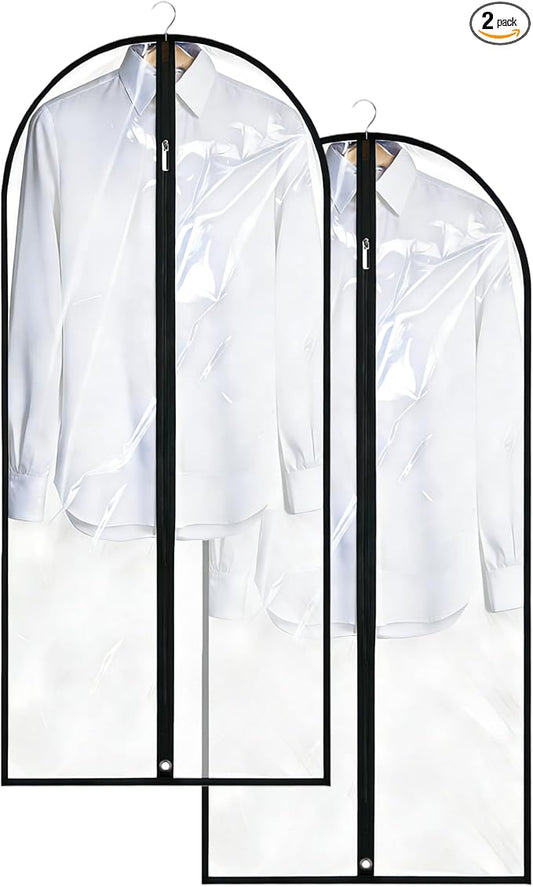 Dress Bags for Gowns Long, 60'' Garment Bags for Hanging Clothes, Suit Bag Cover for Storage and Travel, 2 Pack (Clear)