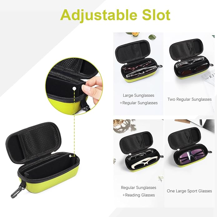 Bukere Double Eyeglasses Case with Adjustable Slots, EVA Hard-shell Travel Dual Glasses Sunglasses Organizer for Men Women