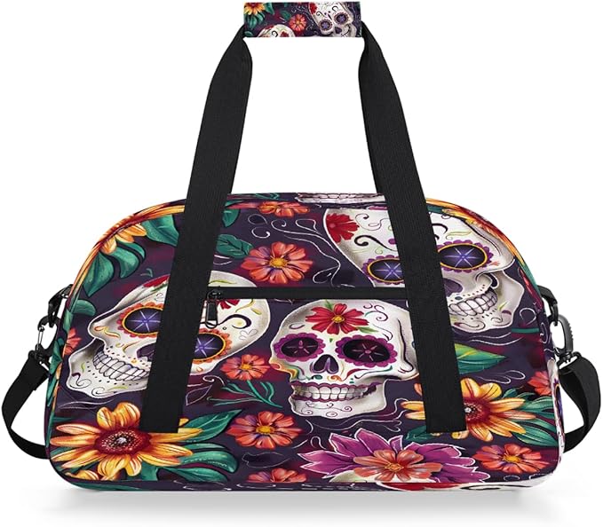 Travel Duffle Bag for travel duffle bag sports Girls Boys Kids Gothic Candy Skull Flowers Lightweight Overnight Sleepover Weekender Bags Small Dance Gym Sport Bag Teens Carry-On Size Workout Bag