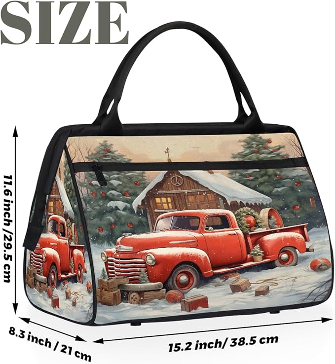 Snow Red Car Travel Duffel Bag, Waterproof Sports Gym Duffle Bag, Large Capacity Weekender Carry On Overnight Bags for Women Men