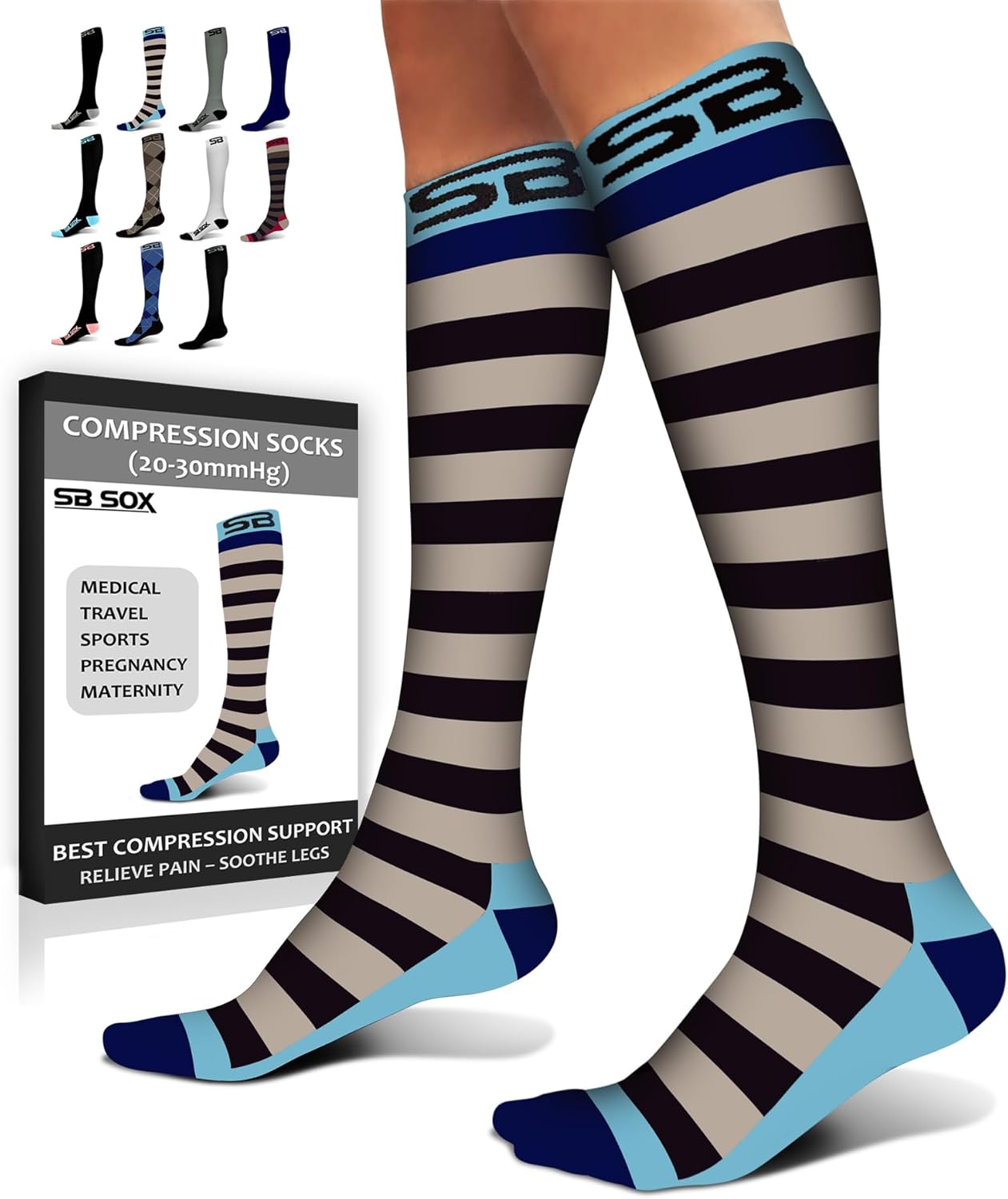 SB SOX Compression Socks for Men & Women (20-30 mmHg) - Best Support Stockings for Travel, Medical, and Sports - Perfect for Everyday Wear