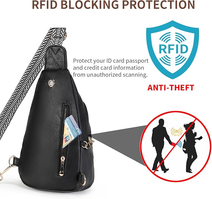 Crossbody Purses Bags for Women Travel, Anti Theft RFID Blocking Sling Chest Bag, Small Vegan Leather Purse for Casual