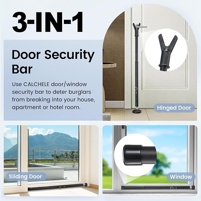 Sliding Door Security Bar 2 Pack, 20.5-51.8 Inch Adjustable Door Stoppers Security Sliding Glass Door Security Bar, Heavy Duty Window/Patio Door Security Bars Black