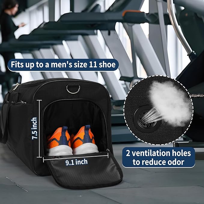 iFARADAY 52L Men's Gym Bag with Shoe Compartment - 24 inch Duffle Bag for Travel, Sports, Fitness & Workout (Black)