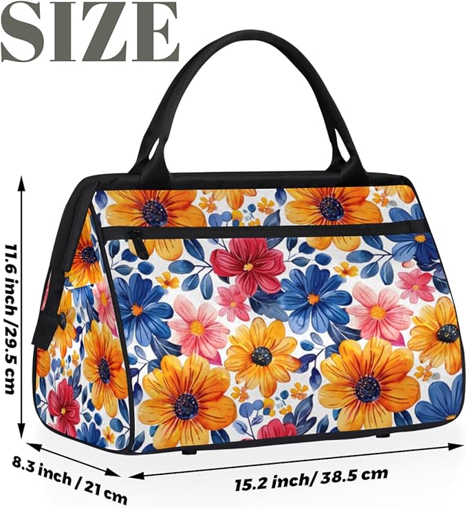 Spring Colorful Flower Overnight Weekender Bag for Women Men Travel Duffel Bags Waterproof Luggage Carry on Sports Yoga Gym Bag