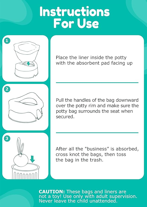 Newnice 30 Packs Disposable Liners with 200ML Absorbent Pads, Portable Travel Bags Compatible with OXO Tot 2-in-1 Go Potty, Training Liners Fit Most Chairs for Kids, Toddlers