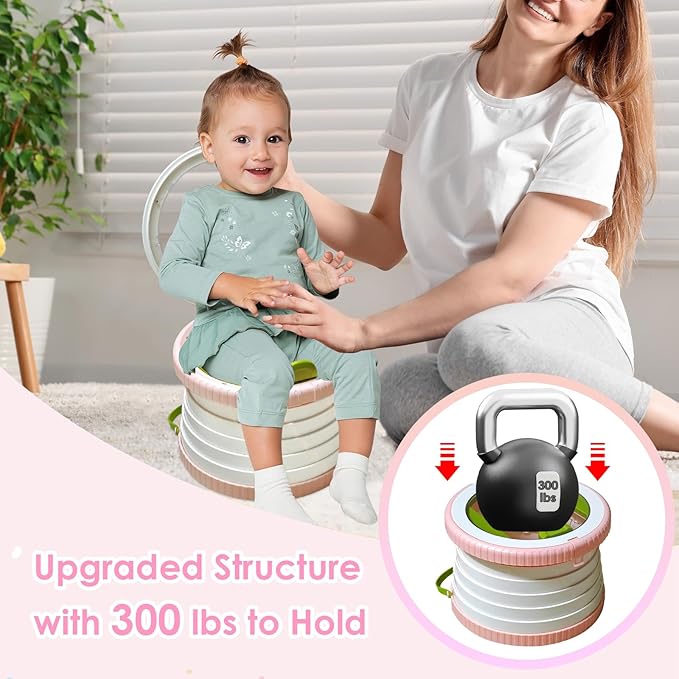Portable Potty Chair for Toddlers with Splash-Proof Design, Foldable Travel Potty with Bag & 30 Refills - Kids Toilet for Car, Camping, Indoor - Easy Clean Baby Potty Training Seat (White-Pink)