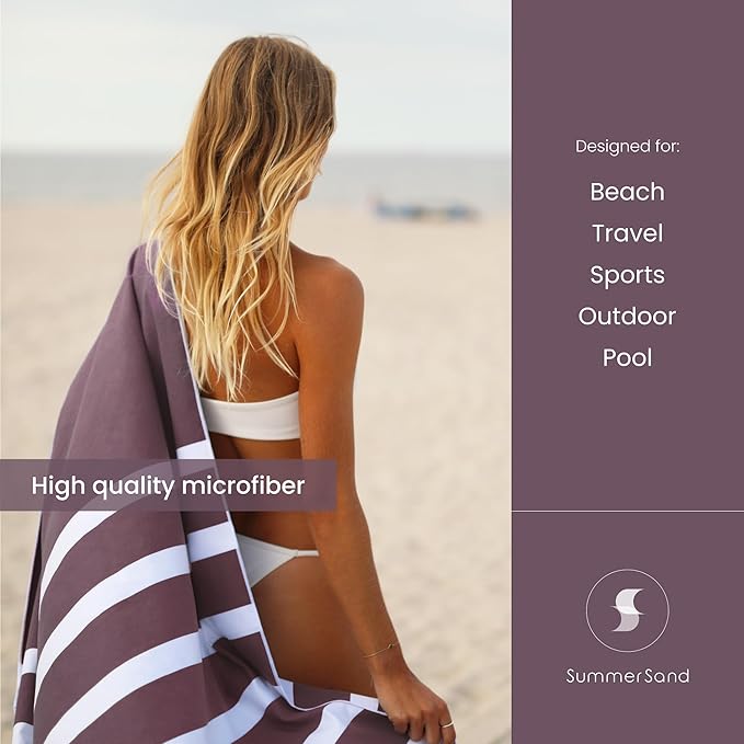 SummerSand Microfiber Beach Towel - Quick Dry, Sand Free - Compact and Lightweight for Travel - Recycled Materials - Travel Bag Included - Large Microfiber Towel (63x31.5in – Grape Purple)