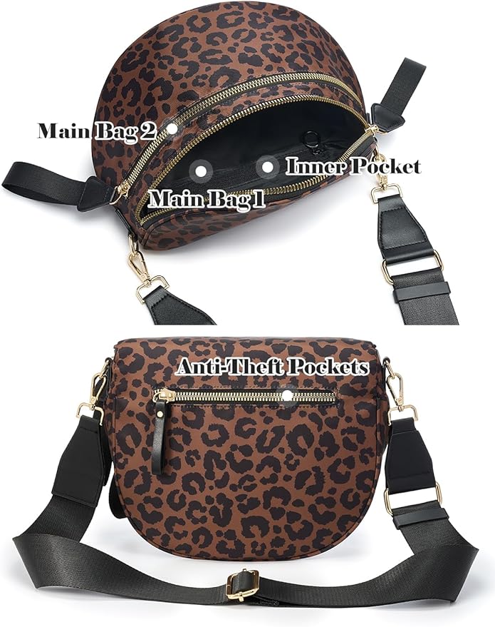 Pure Colour Crossbody Bag Bum Bag for Women,Spacious Purse Fanny Packs Belt Bag,Oversized Bum Bag (Black Brown Leopard Print Bum Bag)