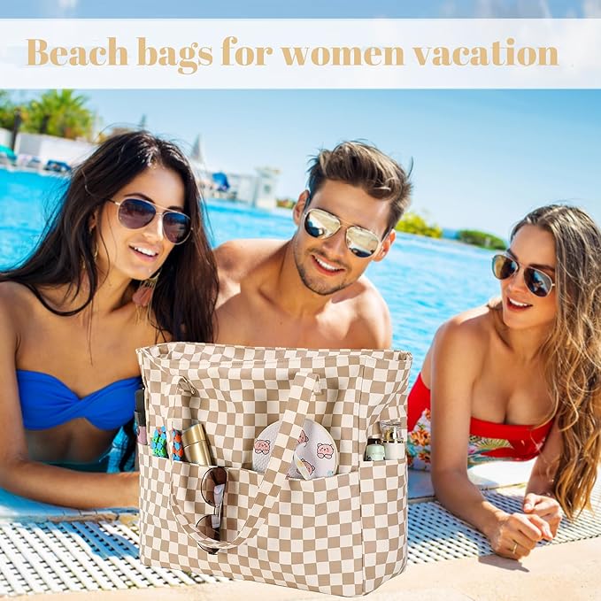 LEDAOU Large Beach Bag Women Waterproof Sandproof Zipper Beach Tote Pool Bag for Swim Gym Grocery Travel with Wet Pocket | Waterproof, Sandproof, Zipper, Pool, Gym, Grocery