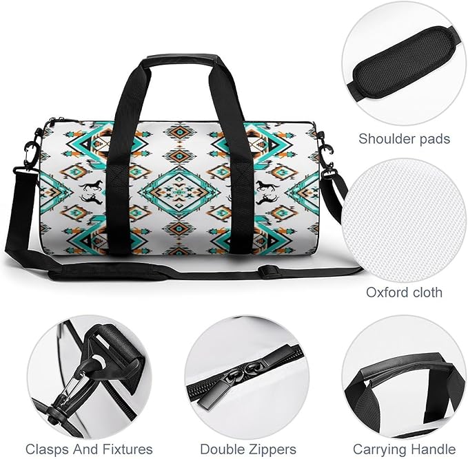 Weekender Carry on Beach Yoga Overnight Luggage Bag Southwestern Aztec Horse Gym Sports Duffle Bag Dance Gymnastics Bags