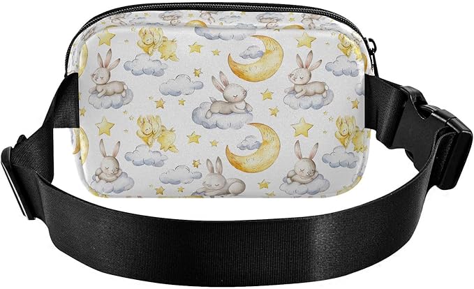 Kawaii Bunnies Clouds Moon Fanny Pack for Women Men Water Resistant Fashion Waist Packs with Adjustable Strap Belt Bag for Travel Workout Jogging Hiking 21219515
