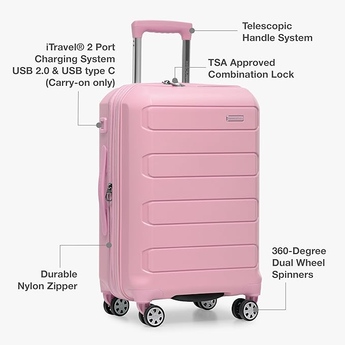 Traveler's Choice Pagosa Hardshell Expandable Luggage with Spinner Wheels, Pink, 26-Inch Medium