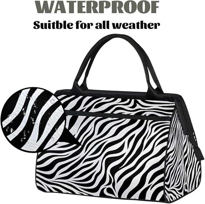 Multipurpose Duffle Bag, Waterproof Carry On Bag with Spacious Design, Zebra Skin Print Gym Bags, 15.2x8.3x11.6in
