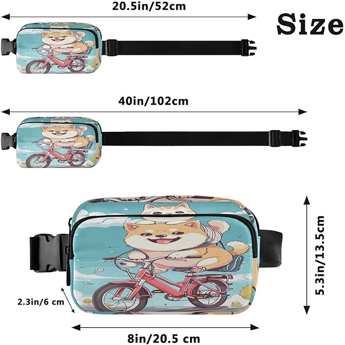 Cute Corgi Dog Cat Riding Bike Fanny Pack for Women Men Water Resistant Fashion Waist Packs with Adjustable Strap Belt Bag for Travel Workout Jogging Hiking 21220564