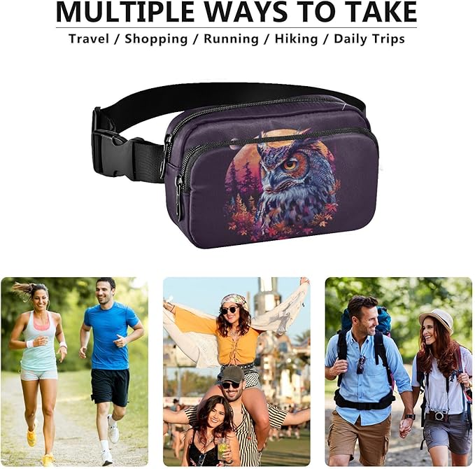Forest Moon Owl Fanny Pack for Women Men Water Resistant Fashion Waist Packs with Adjustable Strap Belt Bag for Travel Workout Jogging Hiking 21220079