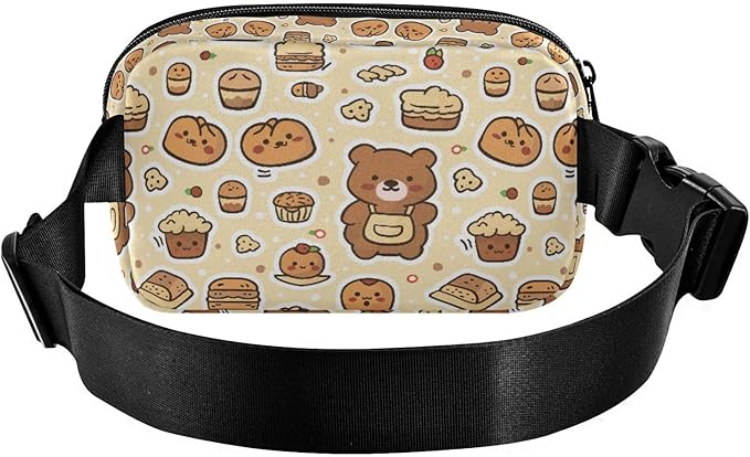 Kawaii Bear Bread Cake Fanny Pack for Women Men Water Resistant Fashion Waist Packs with Adjustable Strap Belt Bag for Travel Workout Jogging Hiking 21219291