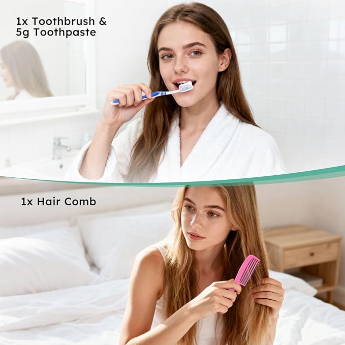 Disposable Toothbrushes with Toothpaste and Comb in Bulk, Individually Wrapped Soft Bristle Travel Size Basic Hygiene Kits, for Travel Hotel Camping Charity Homeless Shelter Donation in 5 colors (50)