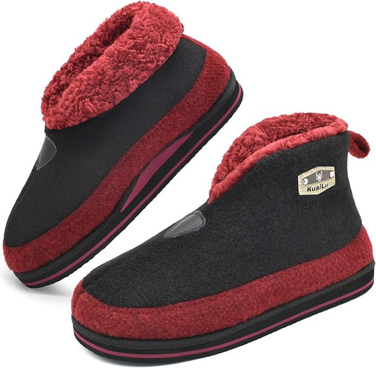 KuaiLu Mens House Slippers Booties Cozy Memory Foam Boots Warm Plush Lining Winter Felt Home Bedroom Slipper Socks Indoor Outdoor Non-Slip Shoes