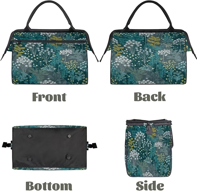 Teal Green Plant Pattern Overnight Weekender Bags for Women Men, Waterproof Travel Carry On Duffel Bag, Lightweight Sports Gym Bag for Fitness, Workout, Travel