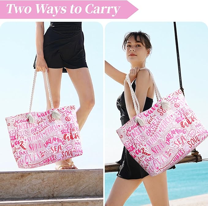 Tavaleu Beach Bags for Women - Large Beach Tote Bag, Women Sandproof Pool Bag for Pool Gym Grocery Travel