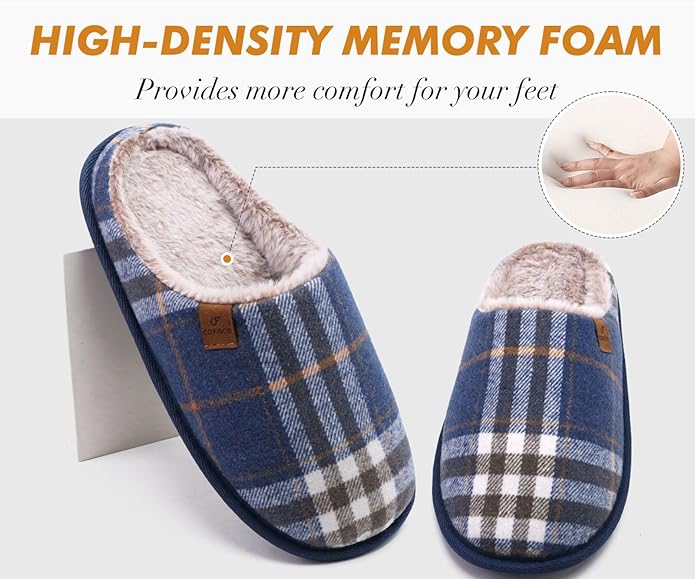 COFACE Mens Cozy Memory Foam Scuff Slippers Casual Slip On Warm House Shoes Indoor/Outdoor Sandal Slippers With Arch Support Rubber Sole Size 7-15