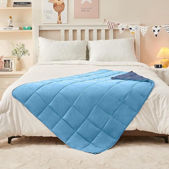 yescool Blue Weighted Blanket 3 Pounds Cooling Weighted Lap Blanket, Heavy Blankets for Sleeping, Weighted Throw Blanket Gifts for 20-40lbs, 36"x48"