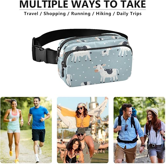 Kawaii Cow Fanny Pack for Women Men Water Resistant Fashion Waist Packs with Adjustable Strap Belt Bag for Travel Workout Jogging Hiking 21219054